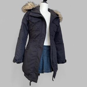 Aritzia Community Black Parka with Faux Fur Trim